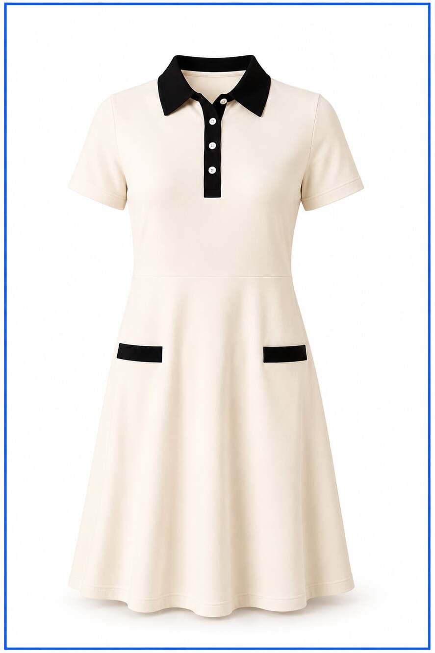 Women's Polo Style Mini Dress with Contrast Collar and Pocket Detail